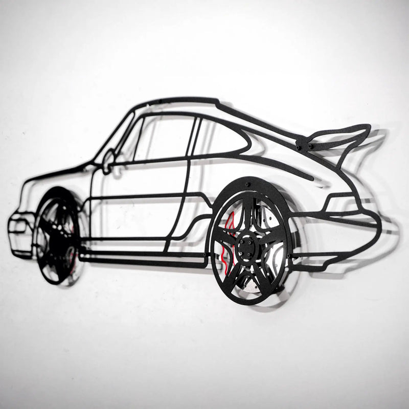 Classic Porsche 911 Wall Art – Retro Steel Silhouette with Spinning Wheels-KAFMEKA038 by Enova Art