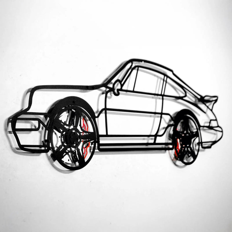 Classic Porsche 911 Wall Art – Retro Steel Silhouette with Spinning Wheels-KAFMEKA038 by Enova Art