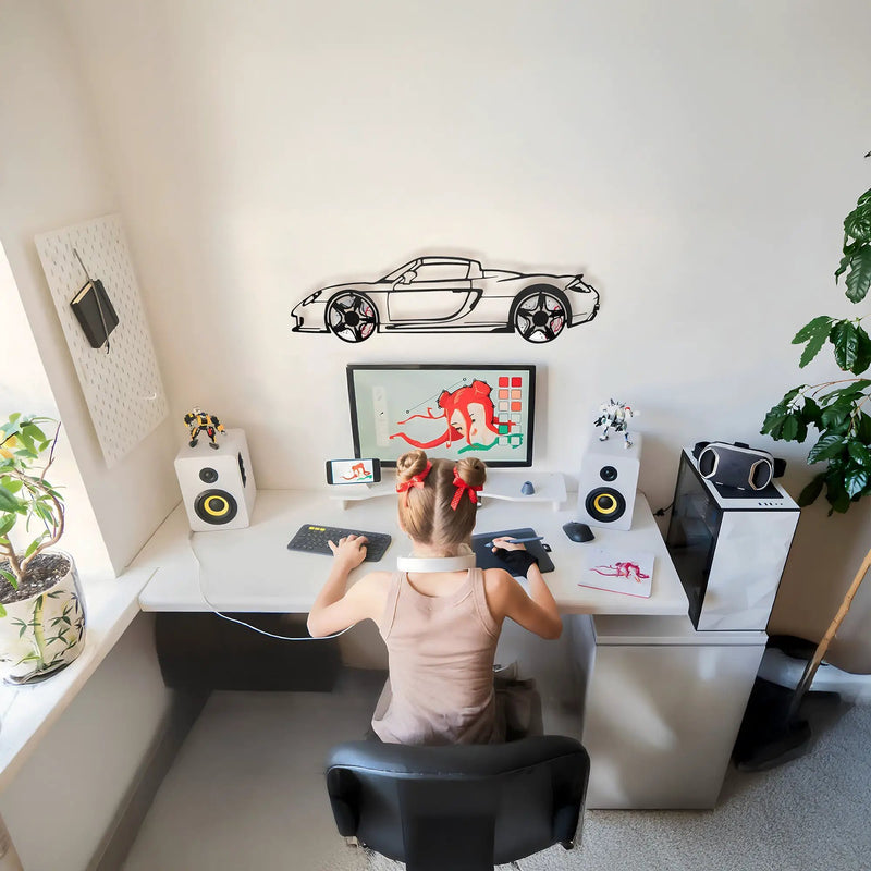 Porsche Carrera GT Wall Art – Supercar Steel Silhouette with Spinning Wheels-KAFMEKA039 by Enova Art