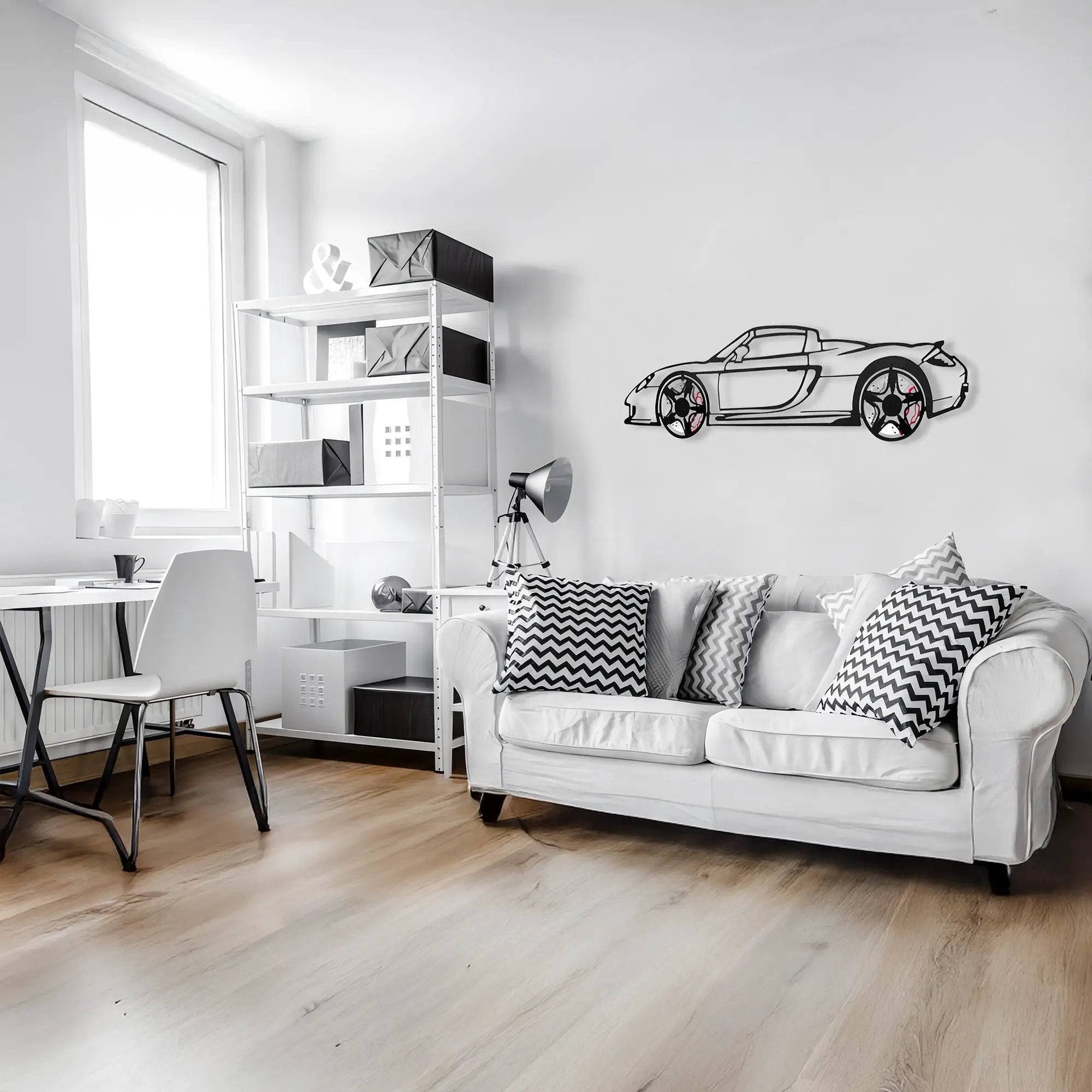 Porsche Carrera GT Wall Art – Supercar Steel Silhouette with Spinning Wheels-KAFMEKA039 by Enova Art