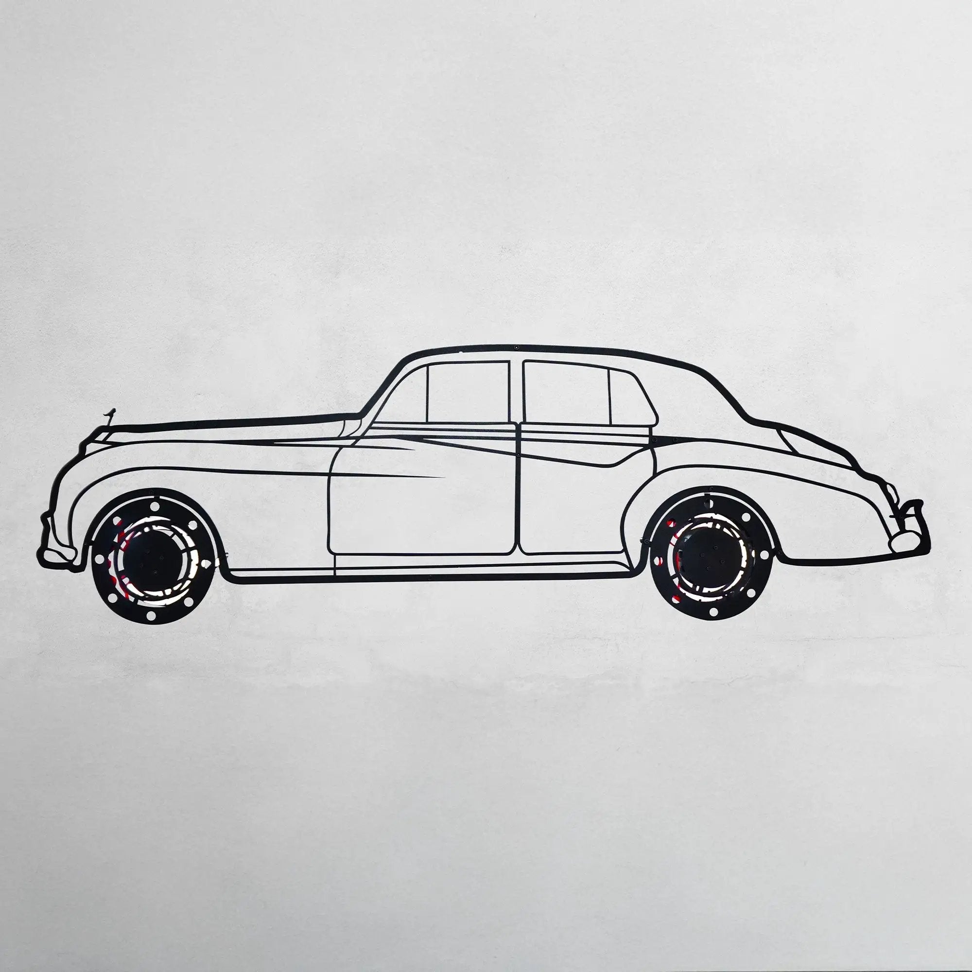 Rolls-Royce Silver Wall Art – Classic Luxury Steel Silhouette with Spinning Wheels-KAFMEKA040 by Enova Art