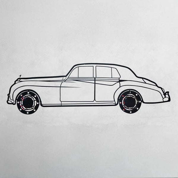 Rolls-Royce Silver Wall Art – Classic Luxury Steel Silhouette with Spinning Wheels-KAFMEKA040