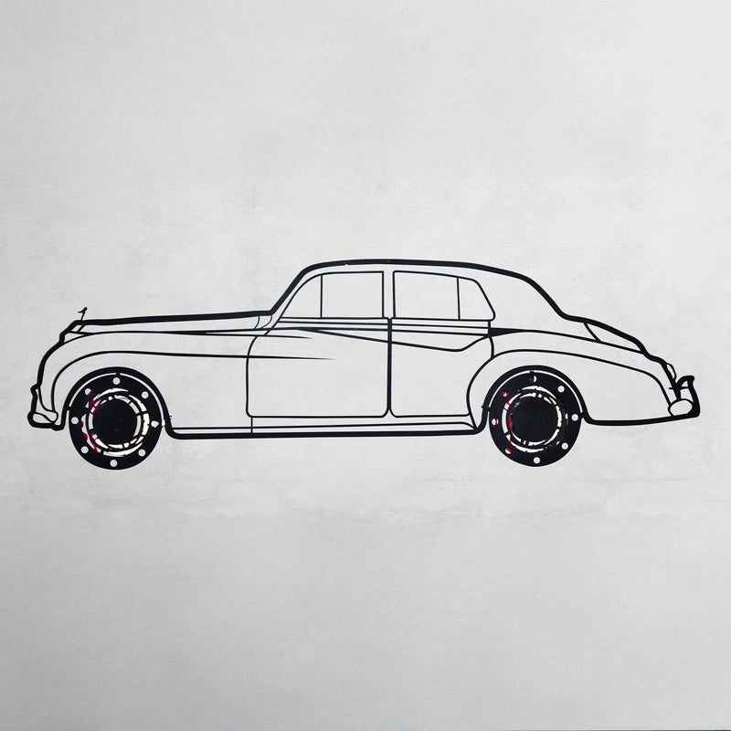 Rolls-Royce Silver Wall Art – Classic Luxury Steel Silhouette with Spinning Wheels-KAFMEKA040 by Enova Art