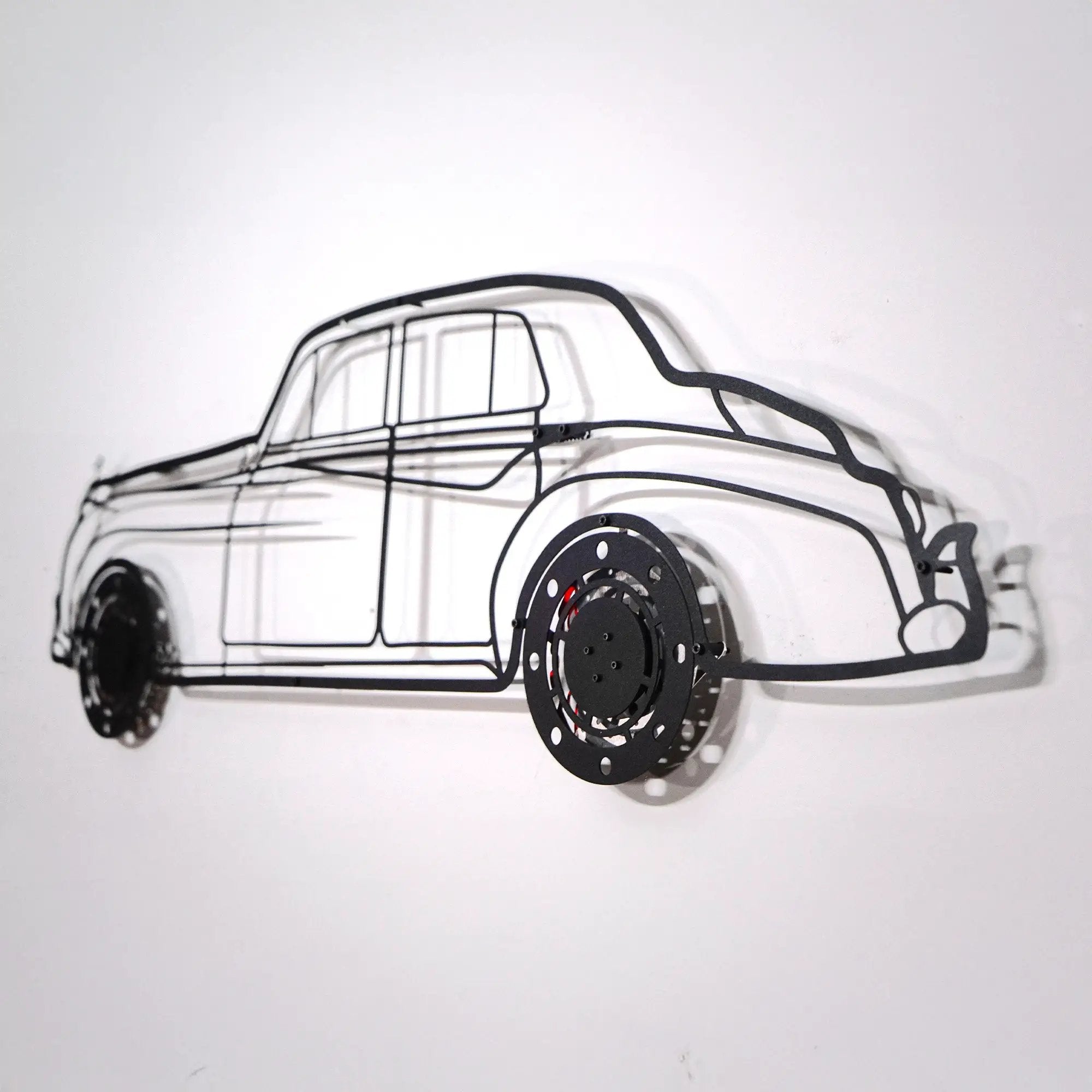 Rolls-Royce Silver Wall Art – Classic Luxury Steel Silhouette with Spinning Wheels-KAFMEKA040 by Enova Art