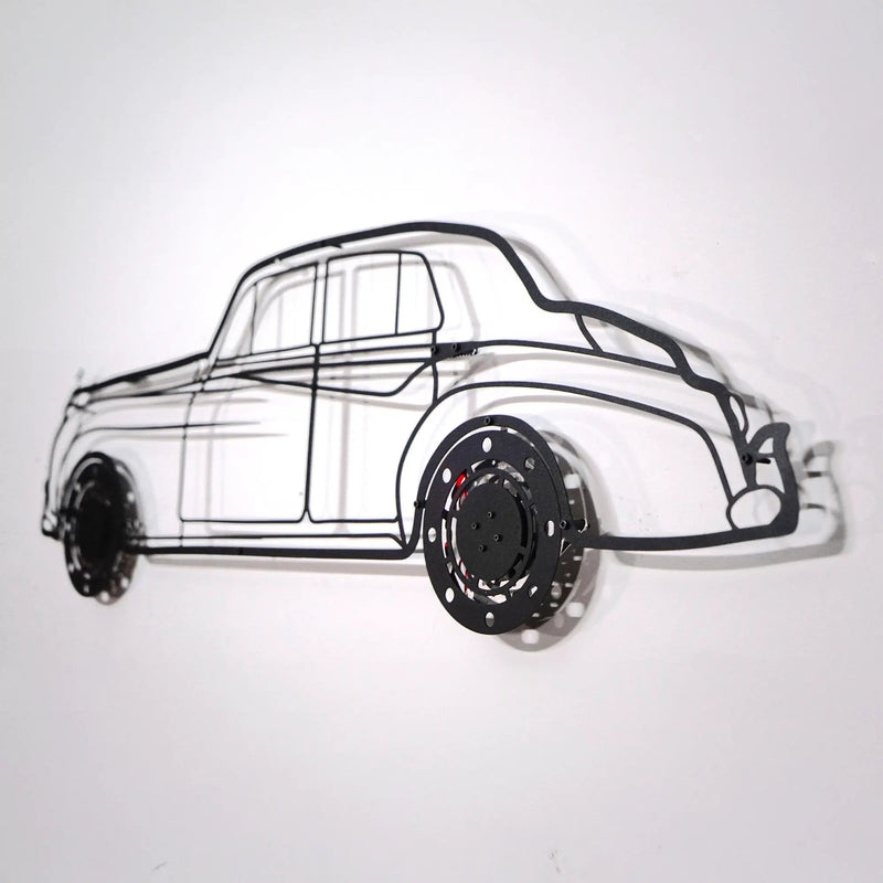 Rolls-Royce Silver Wall Art – Classic Luxury Steel Silhouette with Spinning Wheels-KAFMEKA040 by Enova Art