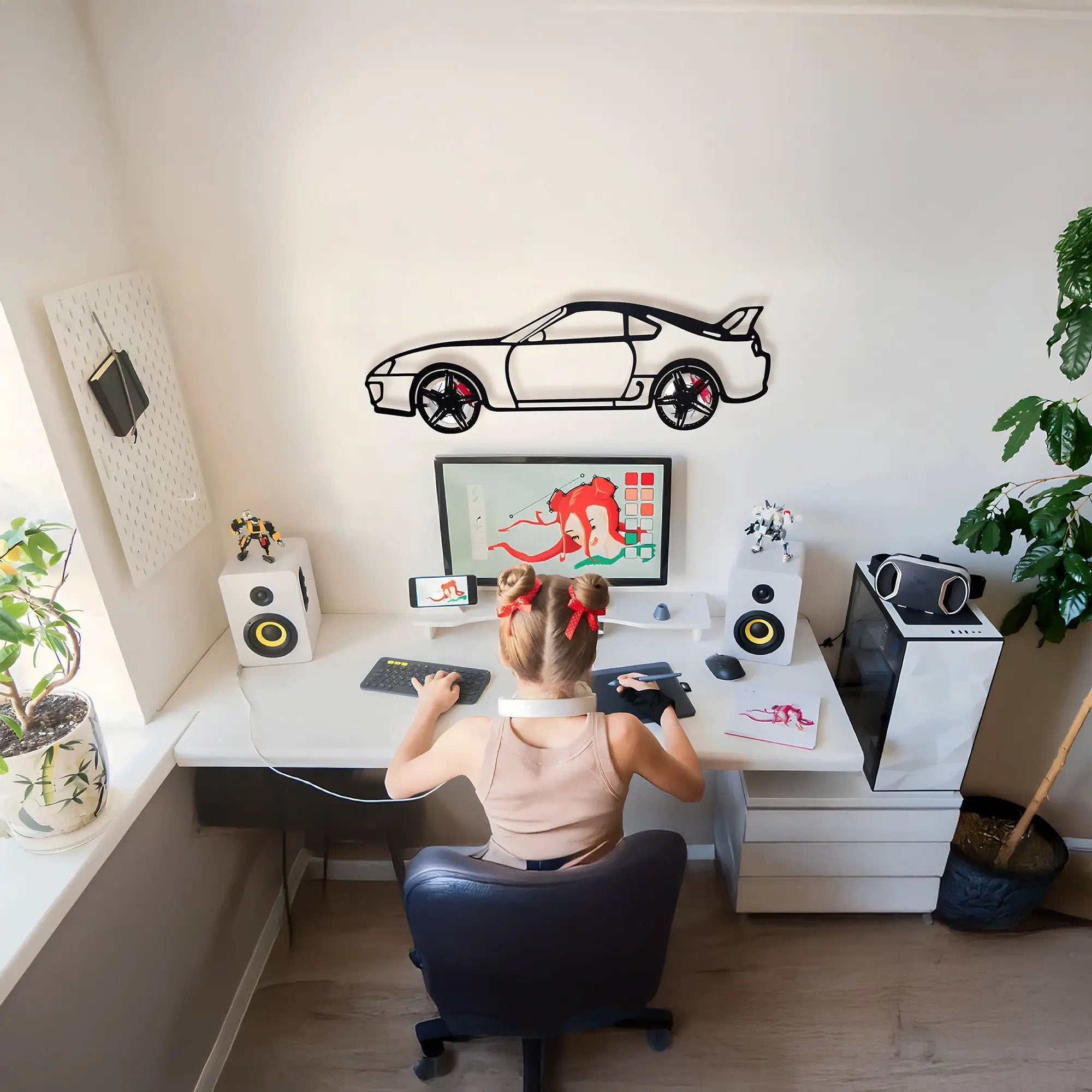 Toyota Supra MK4 Wall Art – JDM Legend Steel Silhouette with Spinning Wheels-KAFMEKA043 by Enova Art