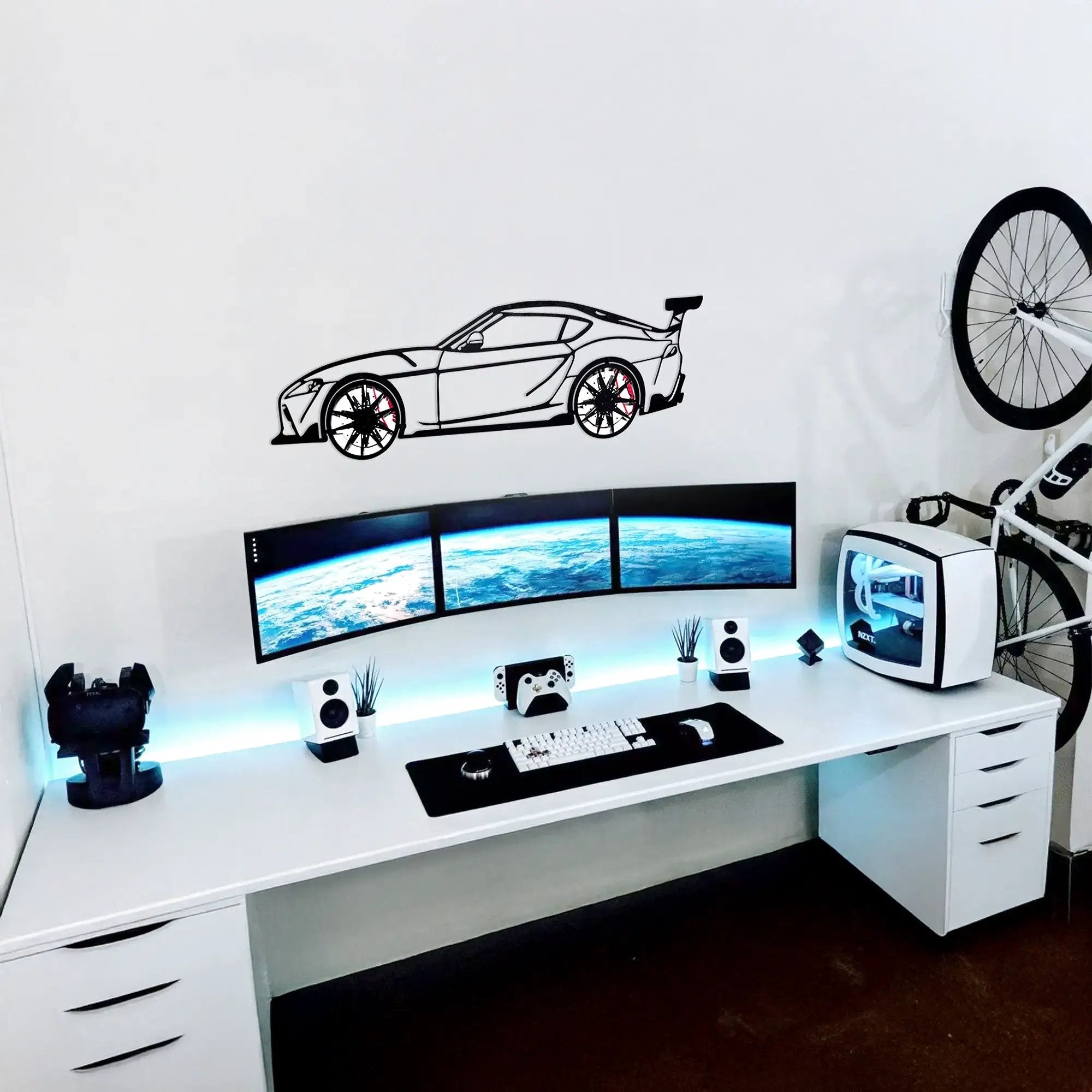 Toyota Supra MK5 Wall Art – Modern JDM Steel Silhouette with Spinning Wheels-KAFMEKA044 by Enova Art