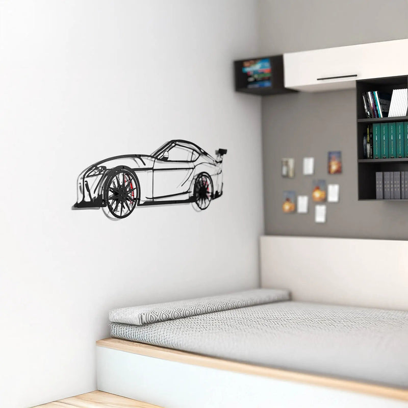Toyota Supra MK5 Wall Art – Modern JDM Steel Silhouette with Spinning Wheels-KAFMEKA044 by Enova Art