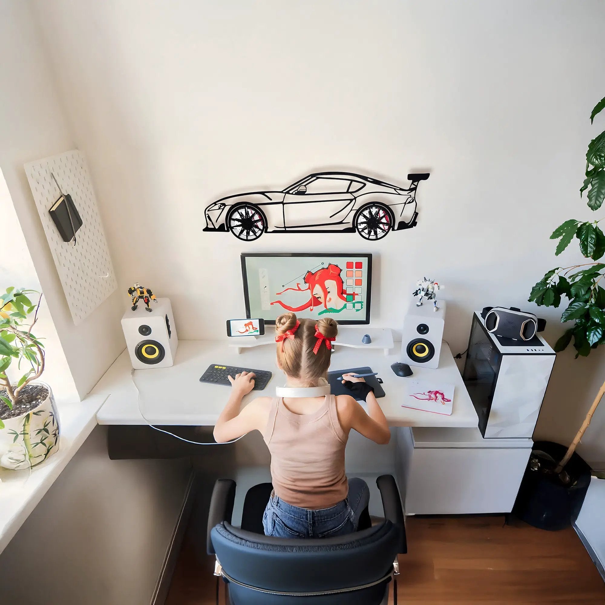Toyota Supra MK5 Wall Art – Modern JDM Steel Silhouette with Spinning Wheels-KAFMEKA044 by Enova Art