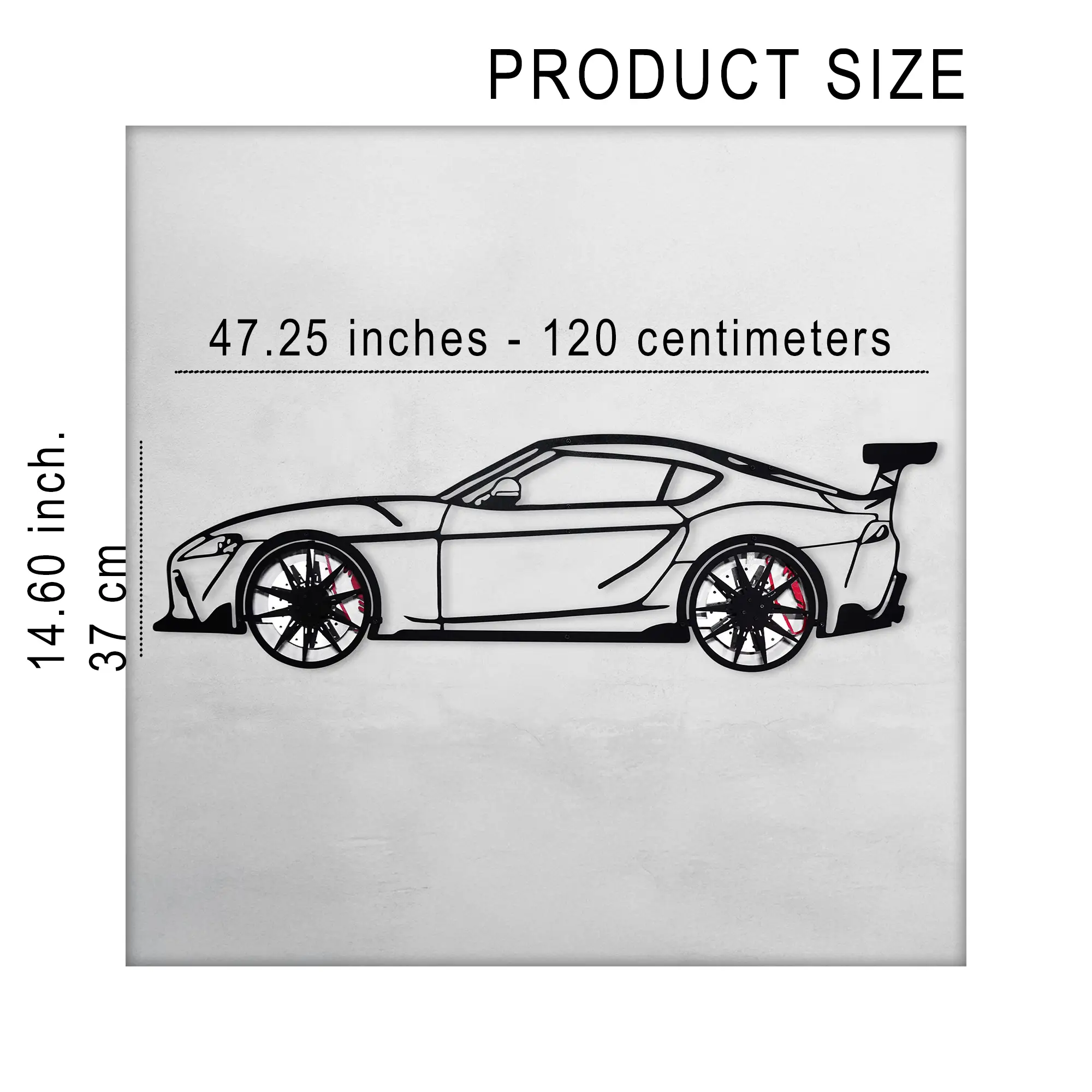 Toyota Supra MK5 Wall Art – Modern JDM Steel Silhouette with Spinning Wheels-KAFMEKA044 by Enova Art