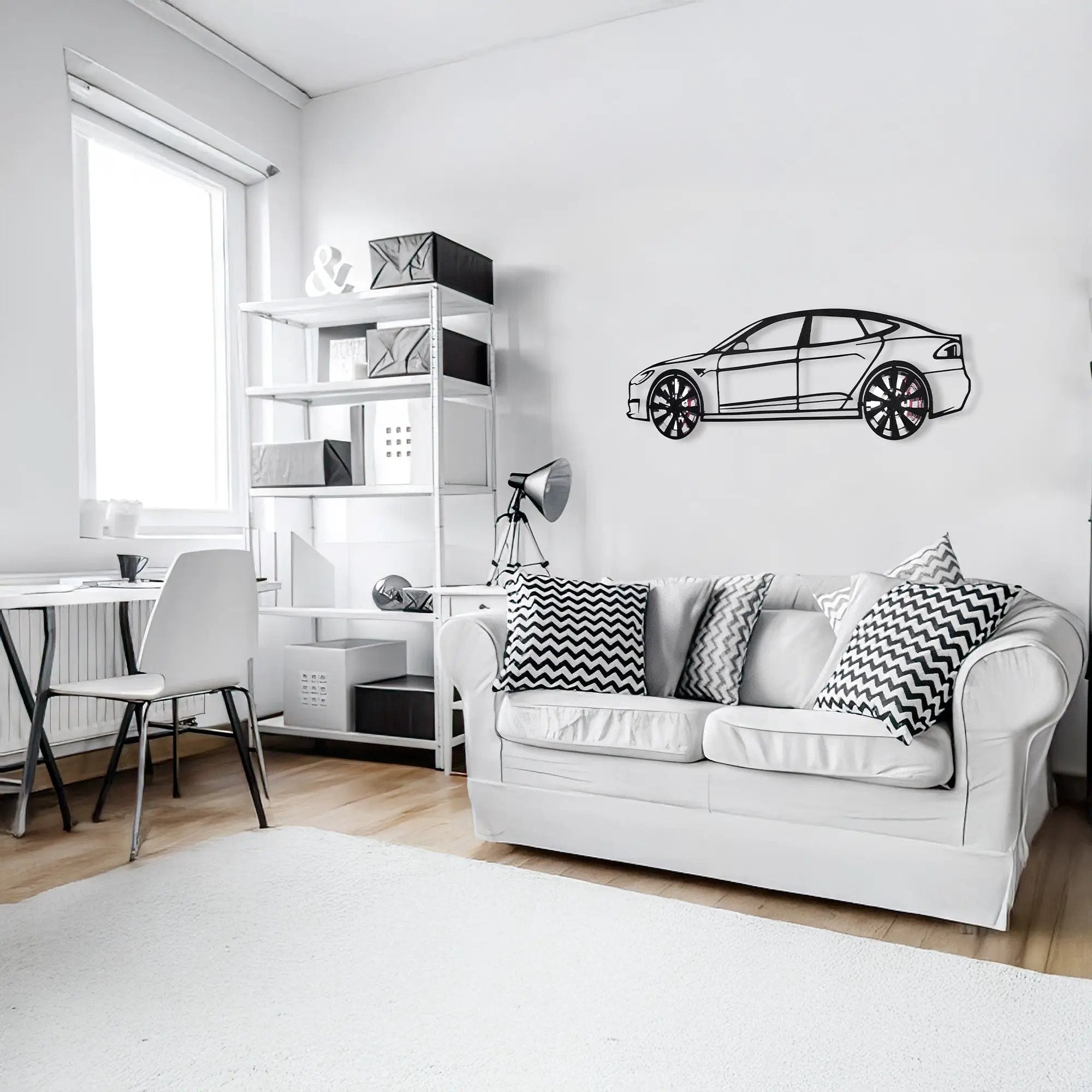 Tesla Model S Wall Art – Electric Car Steel Silhouette with Spinning Wheels-KAFMEKA045 by Enova Art
