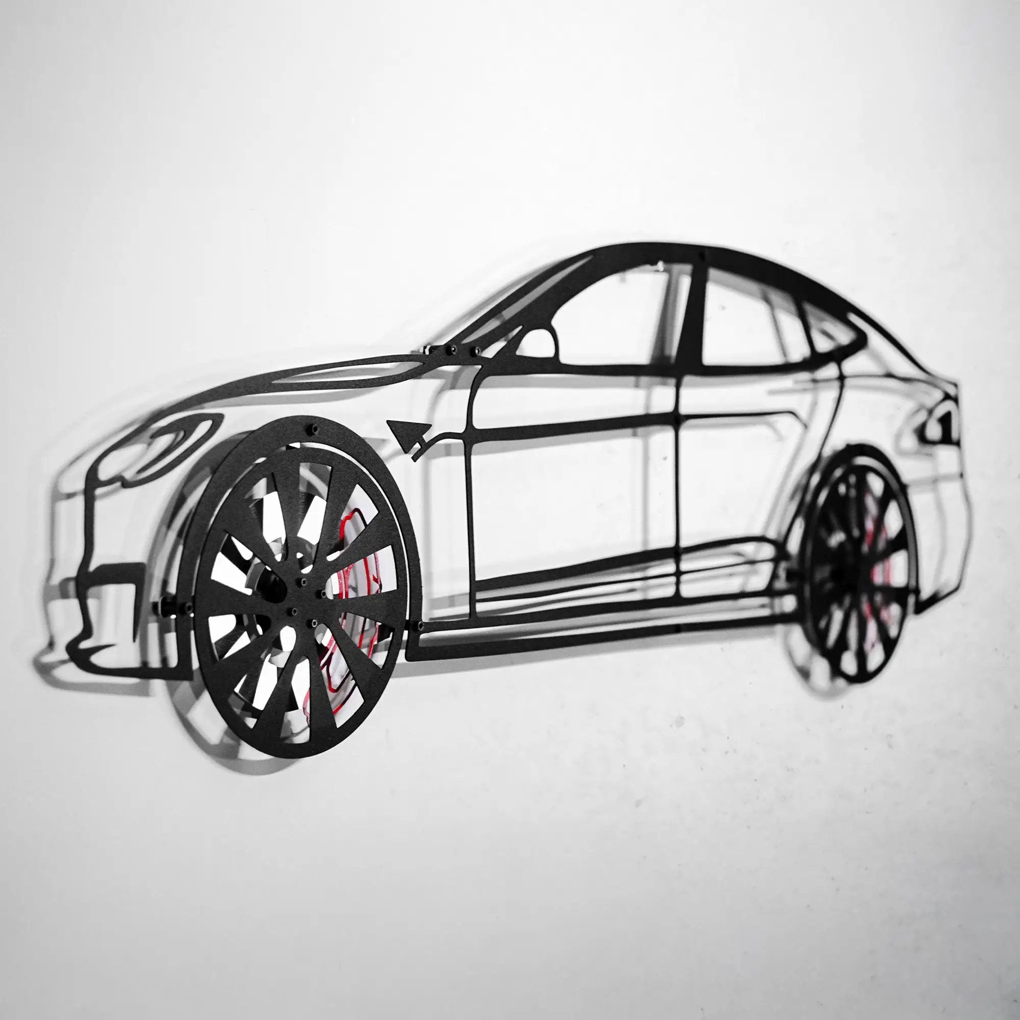Tesla Model S Wall Art – Electric Car Steel Silhouette with Spinning Wheels-KAFMEKA045 by Enova Art