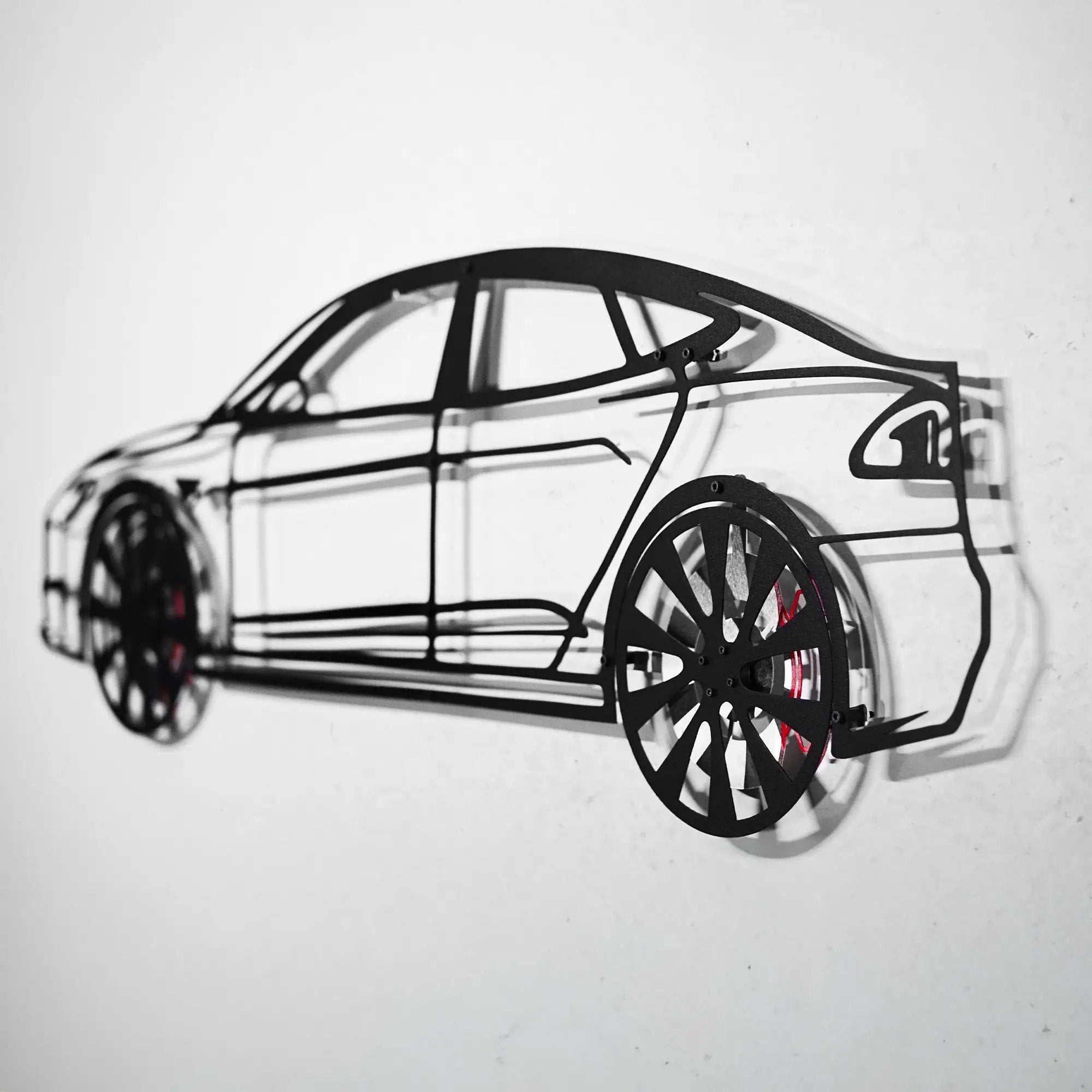 Tesla Model S Wall Art – Electric Car Steel Silhouette with Spinning Wheels-KAFMEKA045 by Enova Art