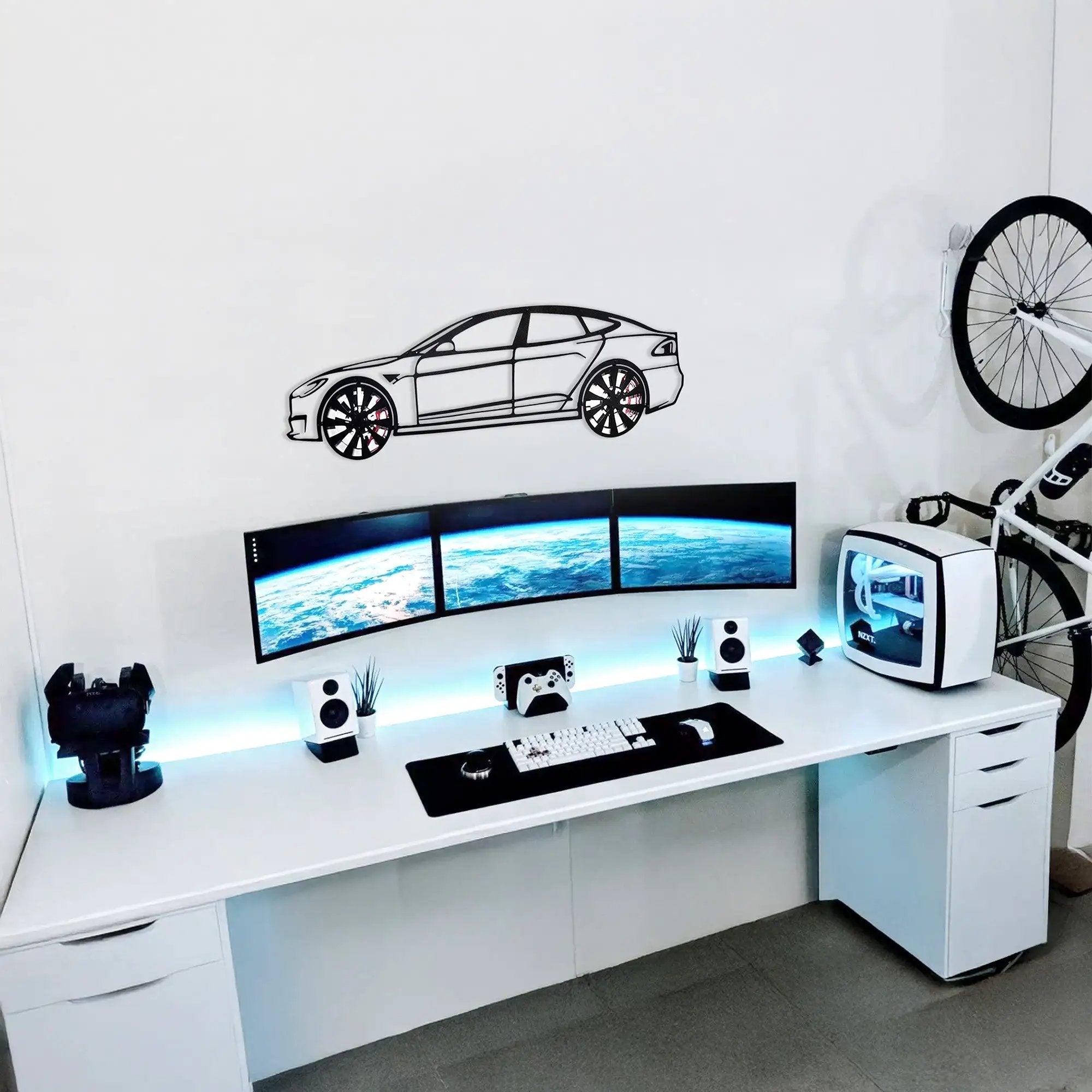 Tesla Model S Wall Art – Electric Car Steel Silhouette with Spinning Wheels-KAFMEKA045 by Enova Art