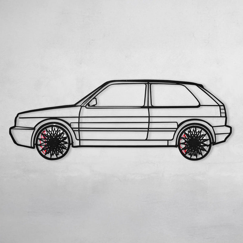 Volkswagen Golf Mk1 Wall Art – Classic Hot Hatch Steel Silhouette with Spinning Wheels-KAFMEKA046 by Enova Art
