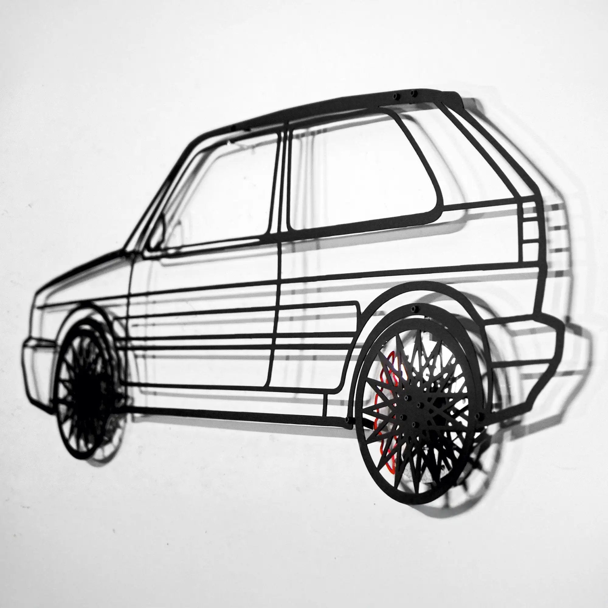 Volkswagen Golf Mk1 Wall Art – Classic Hot Hatch Steel Silhouette with Spinning Wheels-KAFMEKA046 by Enova Art