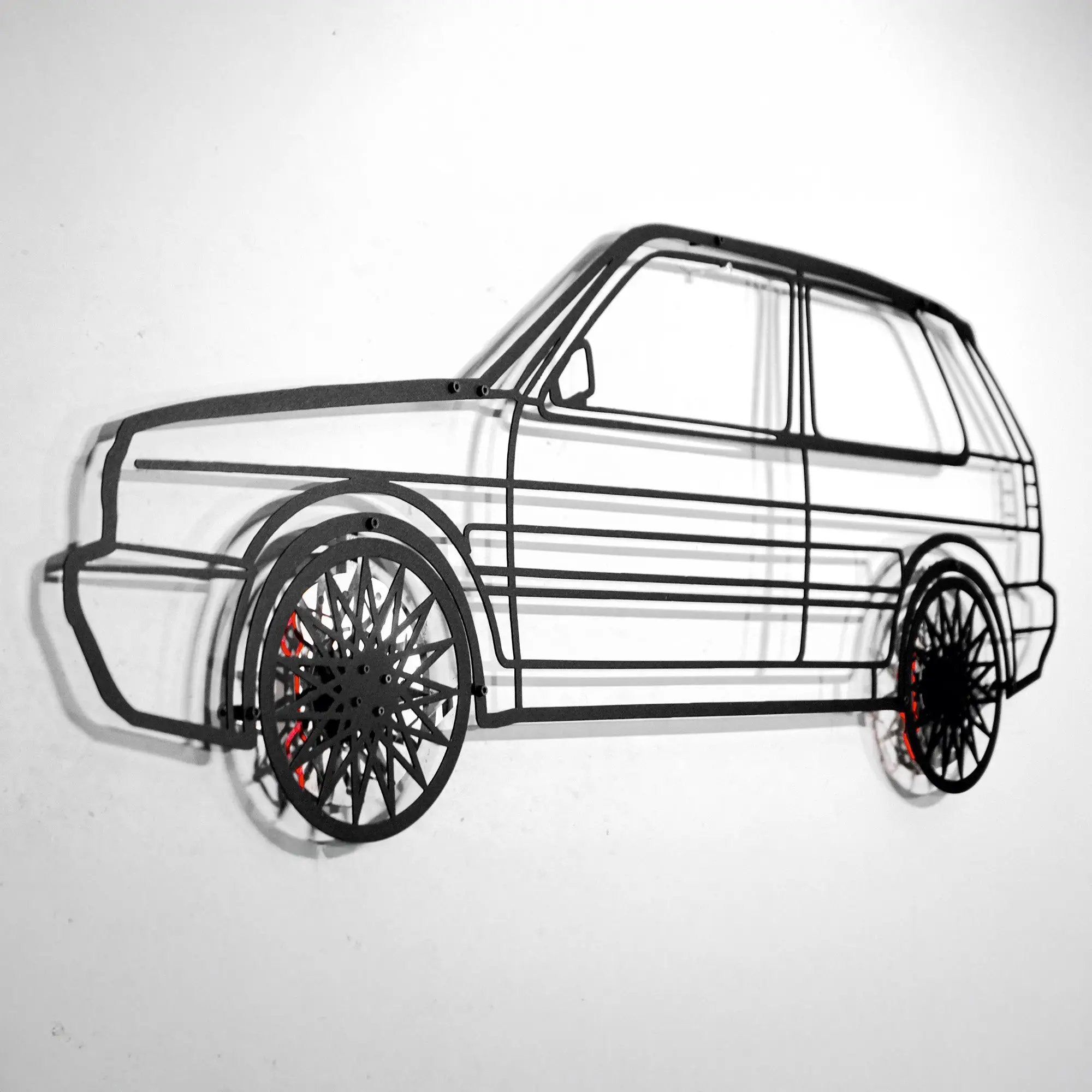 Volkswagen Golf Mk1 Wall Art – Classic Hot Hatch Steel Silhouette with Spinning Wheels-KAFMEKA046 by Enova Art