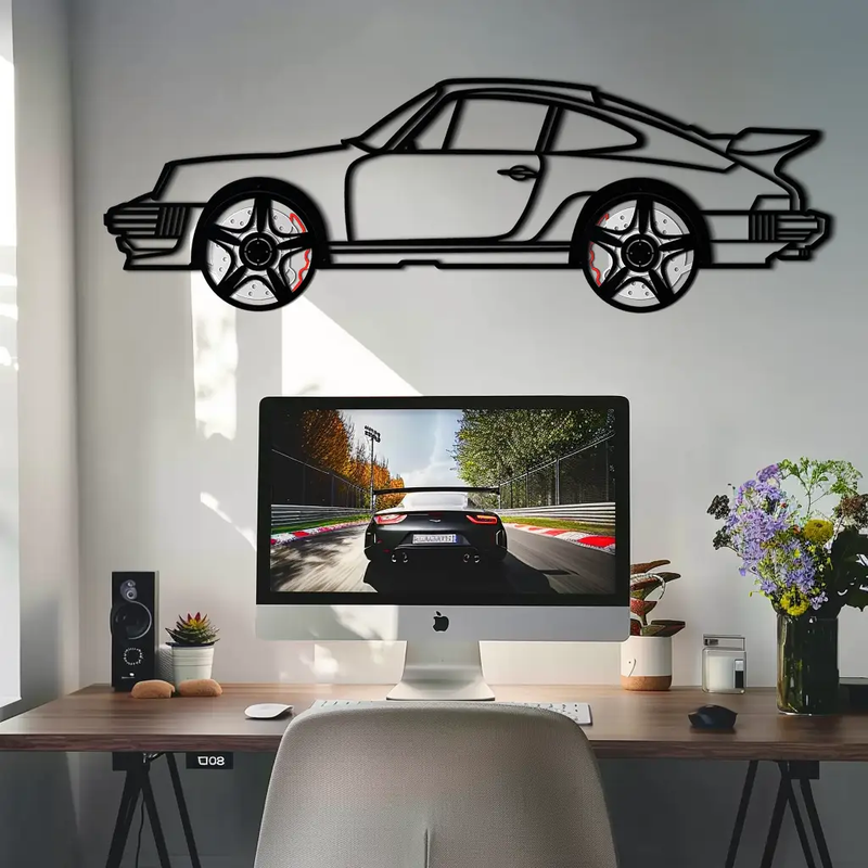 Porsche 911 Classic Metal Wall Art – Rotating Wheel Automotive Silhouette, Premium Gift for Car Lovers- KAFMEKA049 by Enova Art