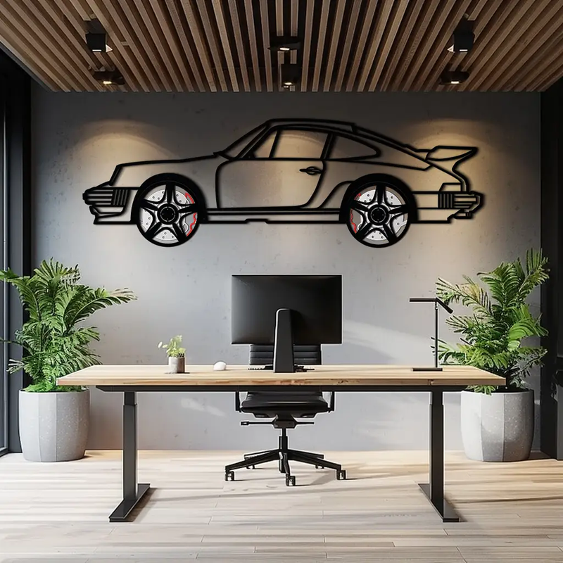 Porsche 911 Classic Metal Wall Art – Rotating Wheel Automotive Silhouette, Premium Gift for Car Lovers- KAFMEKA049 by Enova Art