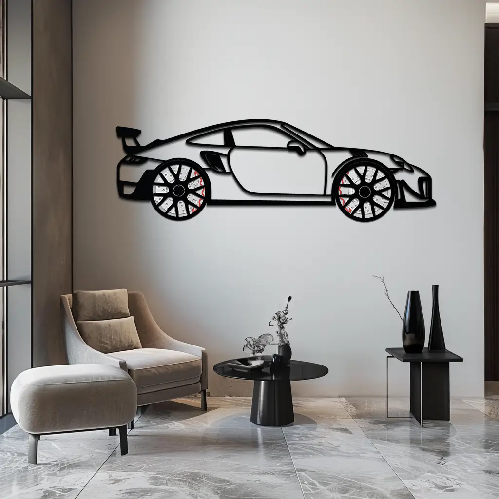 Porsche 911 GT2 Metal Wall Art – Rotating Wheel Motorsport Silhouette | Premium Gift for Car Enthusiasts ,KAFMEKA050 by Enova Art
