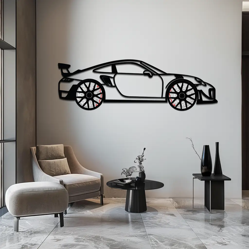 Porsche 911 GT2 Metal Wall Art – Rotating Wheel Motorsport Silhouette | Premium Gift for Car Enthusiasts ,KAFMEKA050 by Enova Art