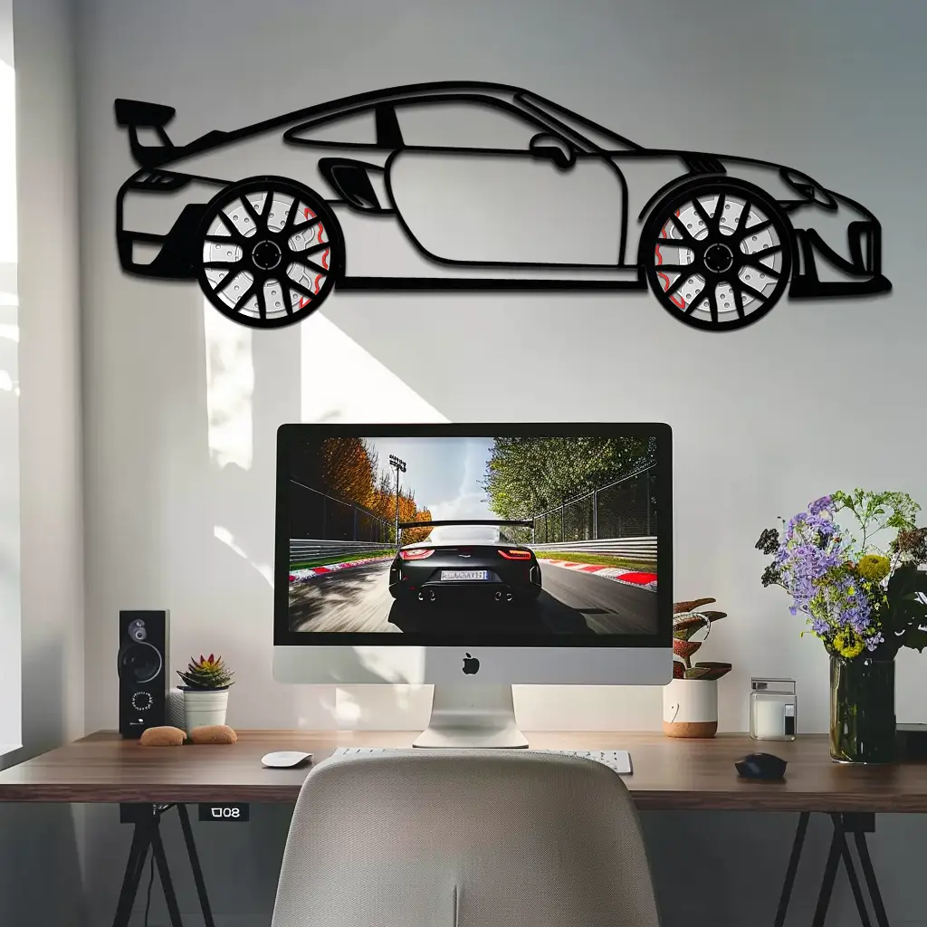 Porsche 911 GT2 Metal Wall Art – Rotating Wheel Motorsport Silhouette | Premium Gift for Car Enthusiasts ,KAFMEKA050 by Enova Art