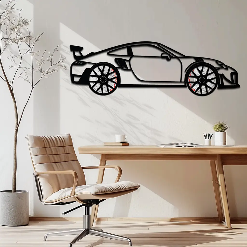 Porsche 911 GT2 Metal Wall Art – Rotating Wheel Motorsport Silhouette | Premium Gift for Car Enthusiasts ,KAFMEKA050 by Enova Art