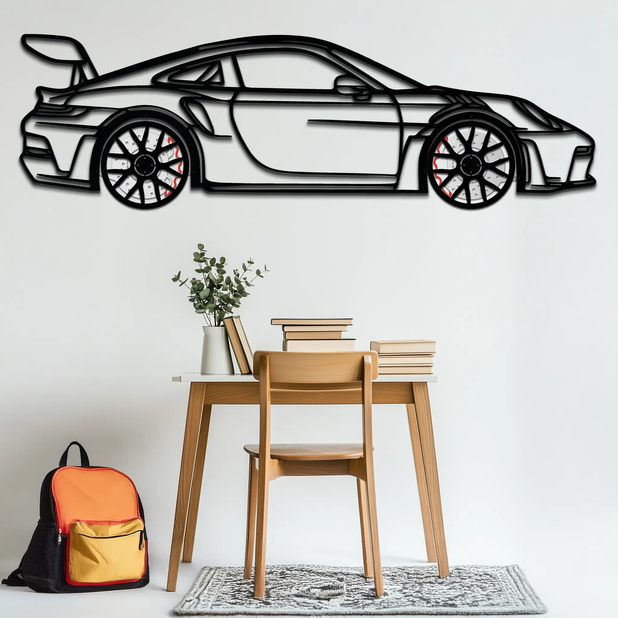 Porsche GT3 RS Style Metal Wall Art – Rotating Wheel Car Silhouette | Premium Gift for Porsche Lovers,KAFMEKA051 by Enova Art