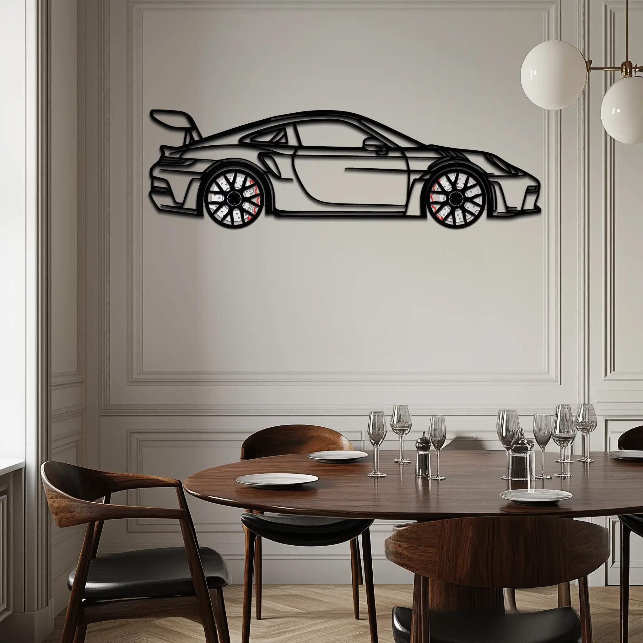 Porsche GT3 RS Style Metal Wall Art – Rotating Wheel Car Silhouette | Premium Gift for Porsche Lovers,KAFMEKA051 by Enova Art