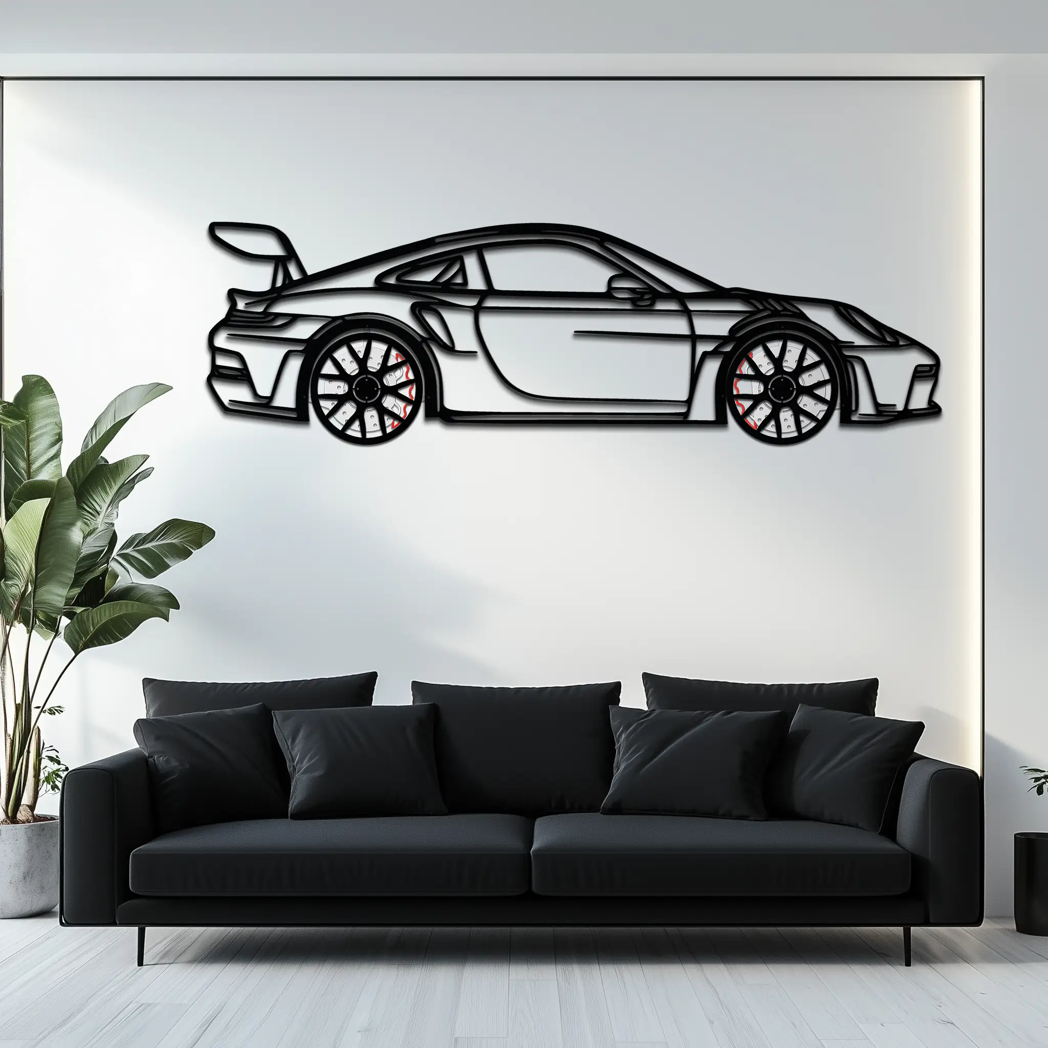 Porsche GT3 RS Style Metal Wall Art – Rotating Wheel Car Silhouette | Premium Gift for Porsche Lovers,KAFMEKA051 by Enova Art