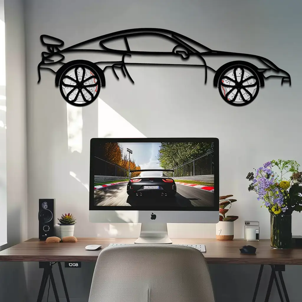 Porsche 911 GT2 Metal Wall Art – Rotating Wheel Motorsport Silhouette | Premium Gift for Car Enthusiasts,KAFMEKA052 by Enova Art