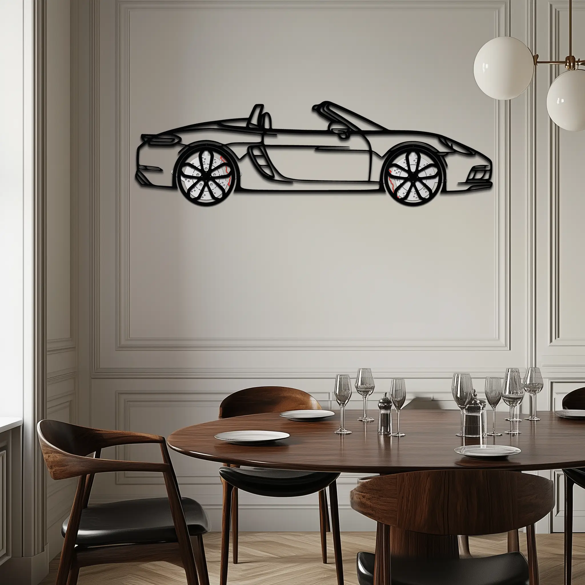 Porsche 718 Boxster GTS Metal Wall Art – Rotating Wheels – Luxury Car Silhouette Decor,KAFMEKA053 by Enova Art