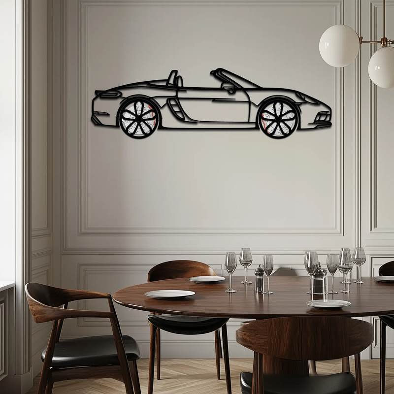Porsche 718 Boxster GTS Metal Wall Art – Rotating Wheels – Luxury Car Silhouette Decor,KAFMEKA053 by Enova Art