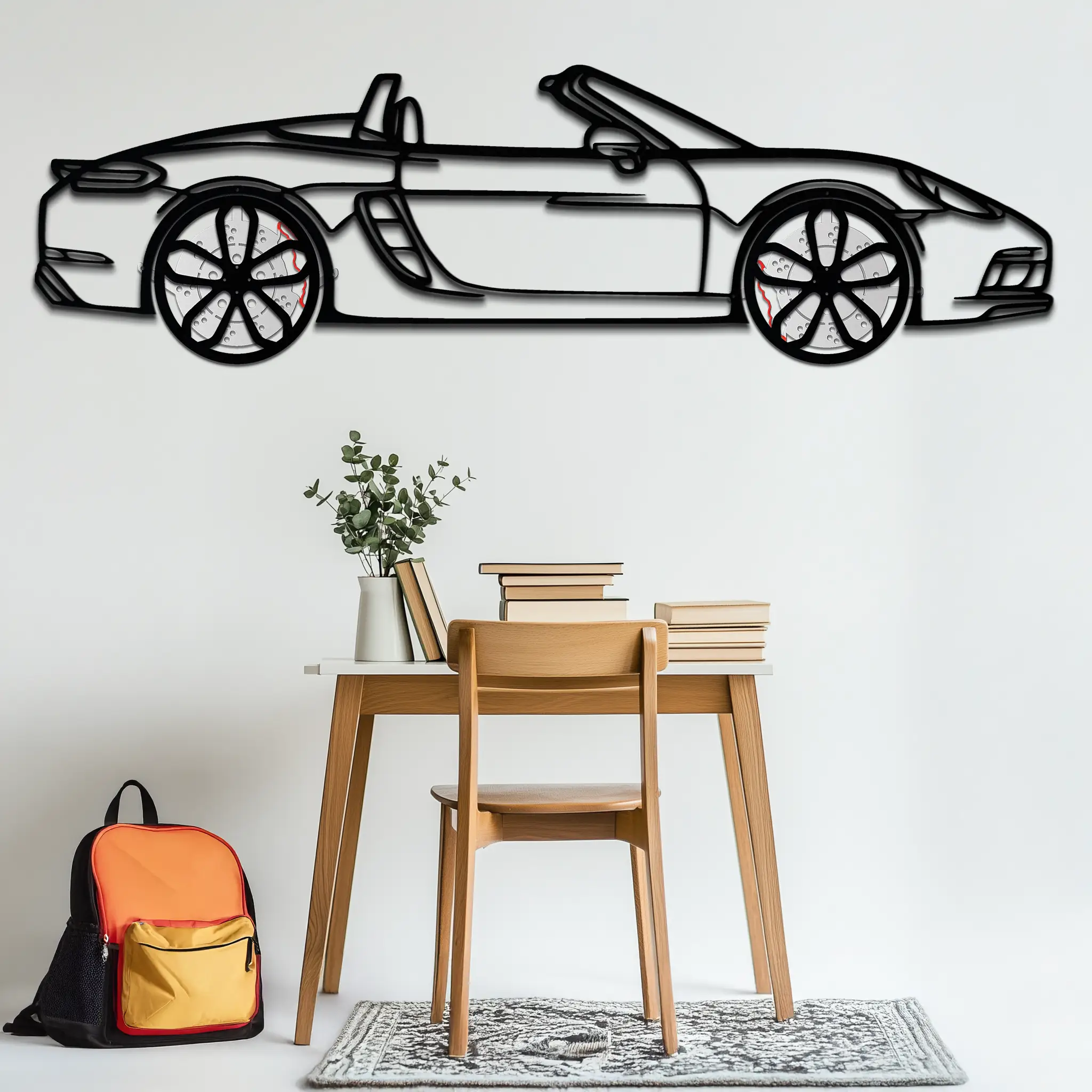 Porsche 718 Boxster GTS Metal Wall Art – Rotating Wheels – Luxury Car Silhouette Decor,KAFMEKA053 by Enova Art
