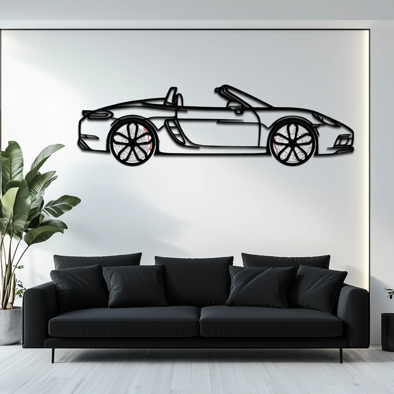 Porsche 718 Boxster GTS Metal Wall Art – Rotating Wheels – Luxury Car Silhouette Decor,KAFMEKA053 by Enova Art