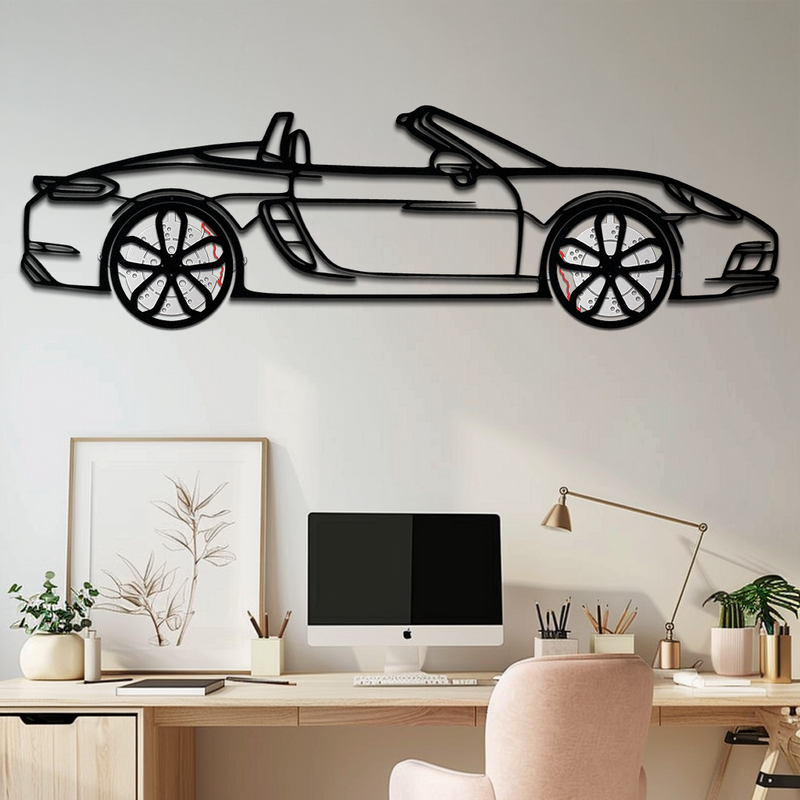 Porsche 718 Boxster GTS Metal Wall Art – Rotating Wheels – Luxury Car Silhouette Decor,KAFMEKA053 by Enova Art
