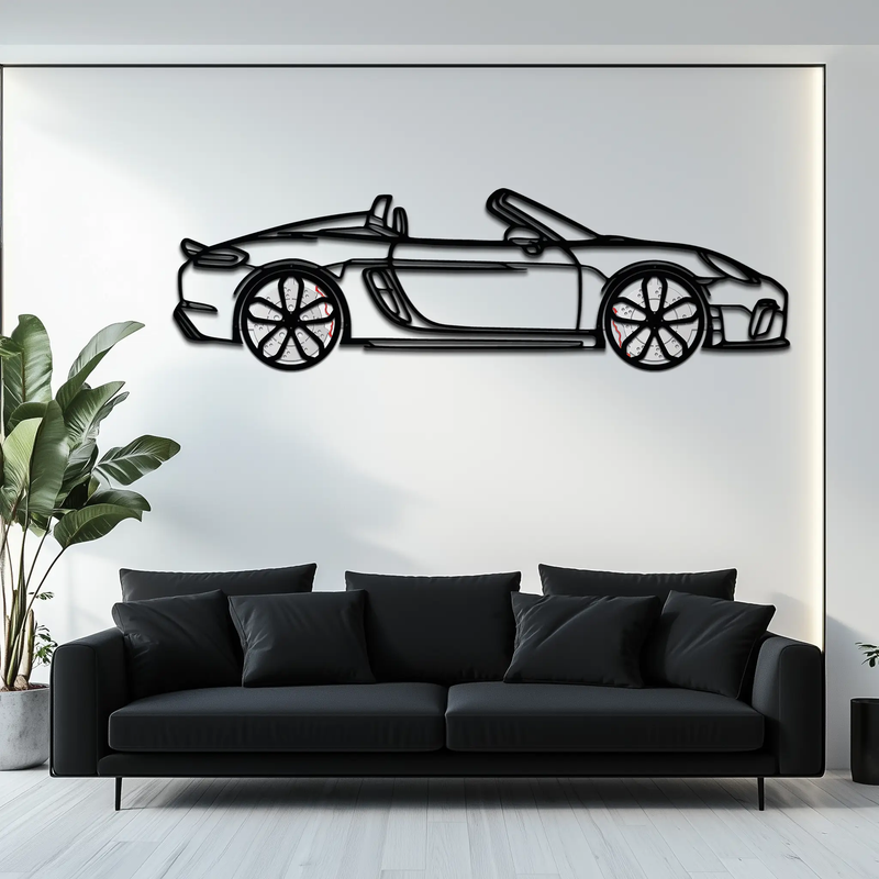 Porsche 718 Spyder Metal Wall Art – Rotating Wheel Car Silhouette Decor for Garage & Gifts,KAFMEKA054 by Enova Art
