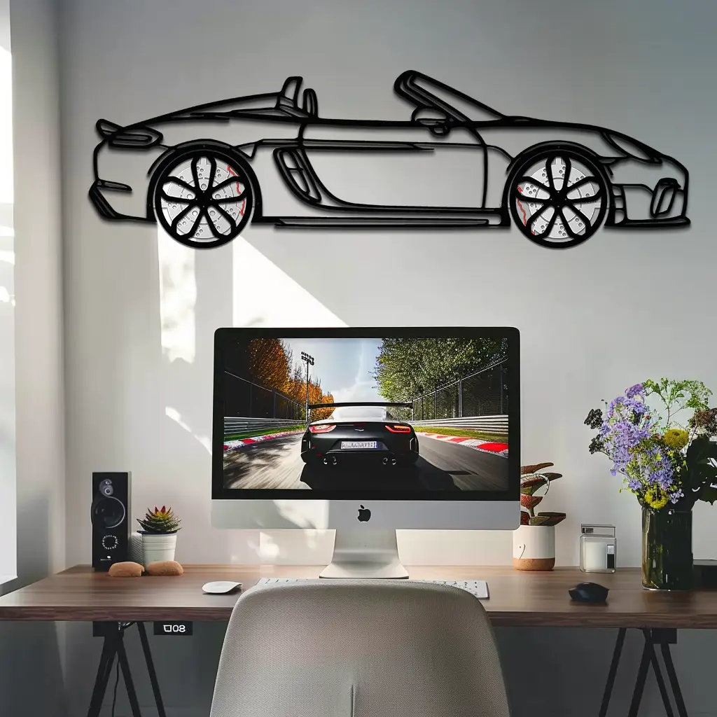 Porsche 718 Spyder Metal Wall Art – Rotating Wheel Car Silhouette Decor for Garage & Gifts,KAFMEKA054 by Enova Art