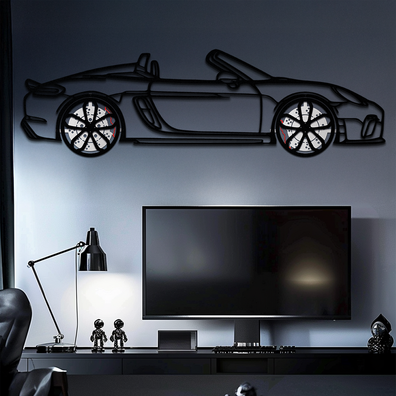 Porsche 718 Spyder Metal Wall Art – Rotating Wheel Car Silhouette Decor for Garage & Gifts,KAFMEKA054 by Enova Art