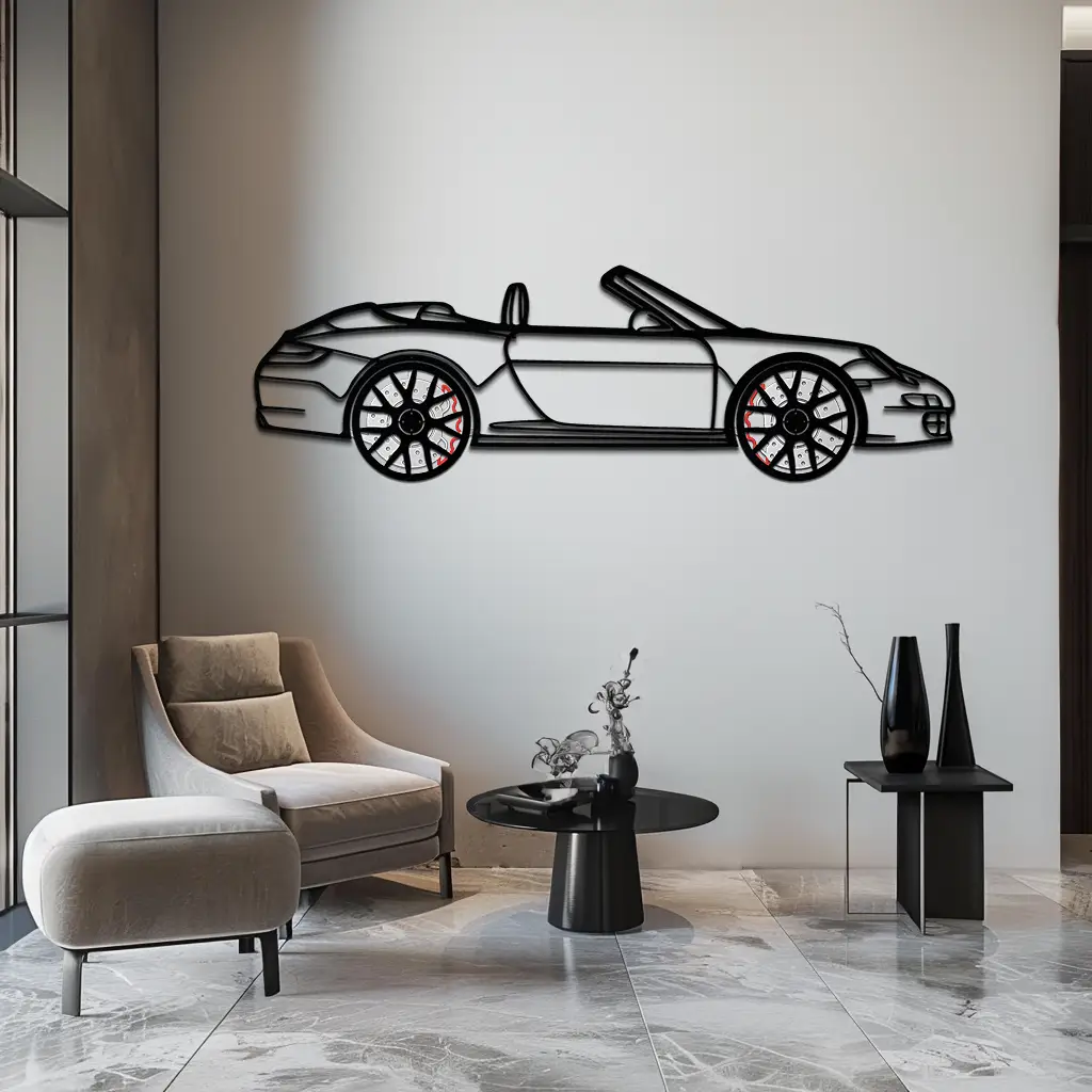 Porsche-Inspired Cabrio Silhouette Metal Wall Art – Rotating Wheel Garage Decor Gift,KAFMEKA055 by Enova Art