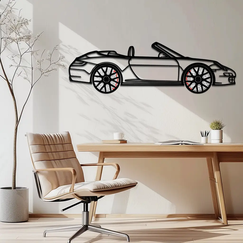 Porsche-Inspired Cabrio Silhouette Metal Wall Art – Rotating Wheel Garage Decor Gift,KAFMEKA055 by Enova Art
