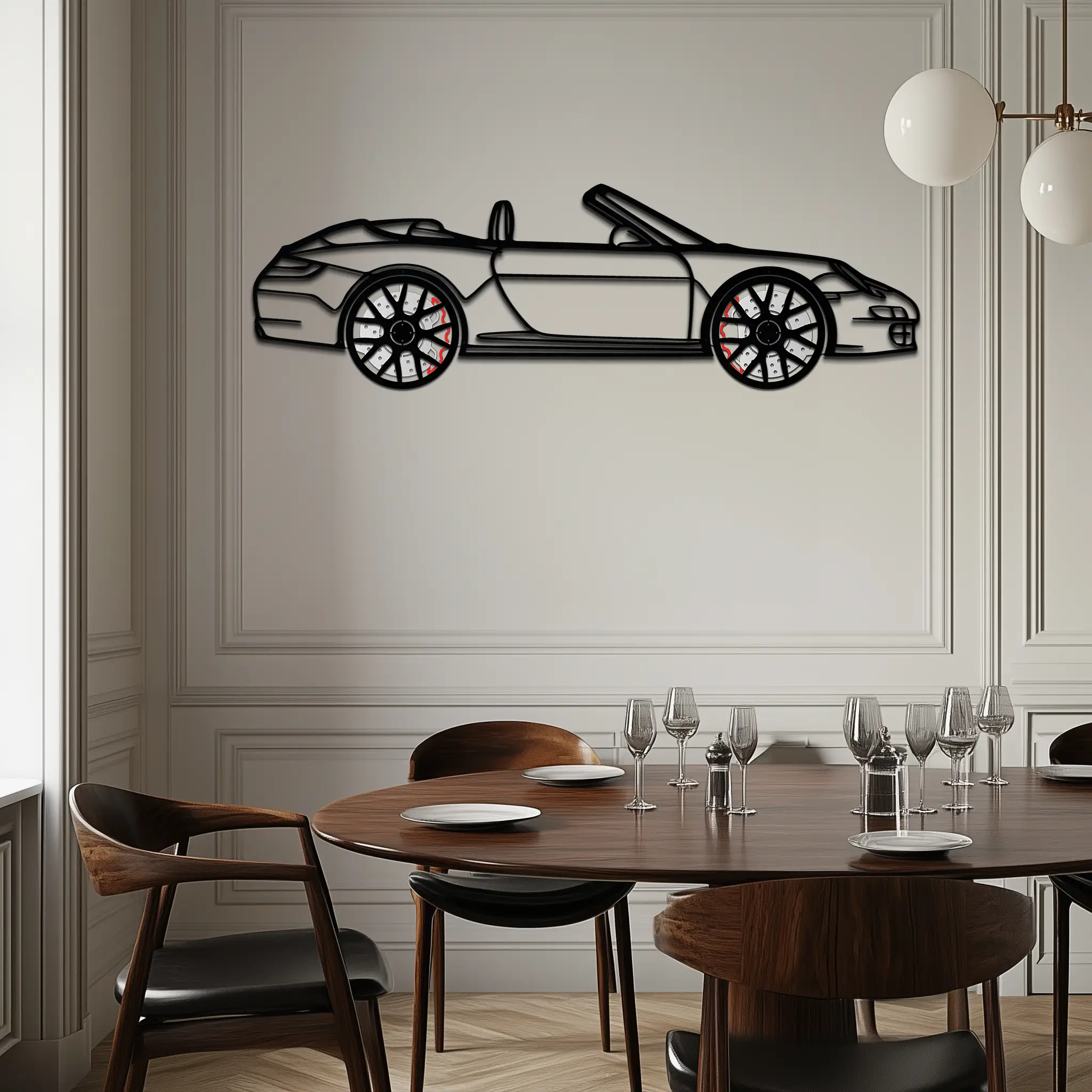 Porsche-Inspired Cabrio Silhouette Metal Wall Art – Rotating Wheel Garage Decor Gift,KAFMEKA055 by Enova Art