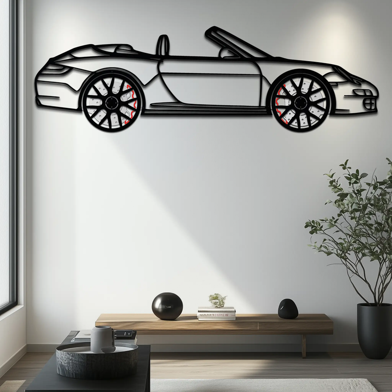 Porsche-Inspired Cabrio Silhouette Metal Wall Art – Rotating Wheel Garage Decor Gift,KAFMEKA055 by Enova Art
