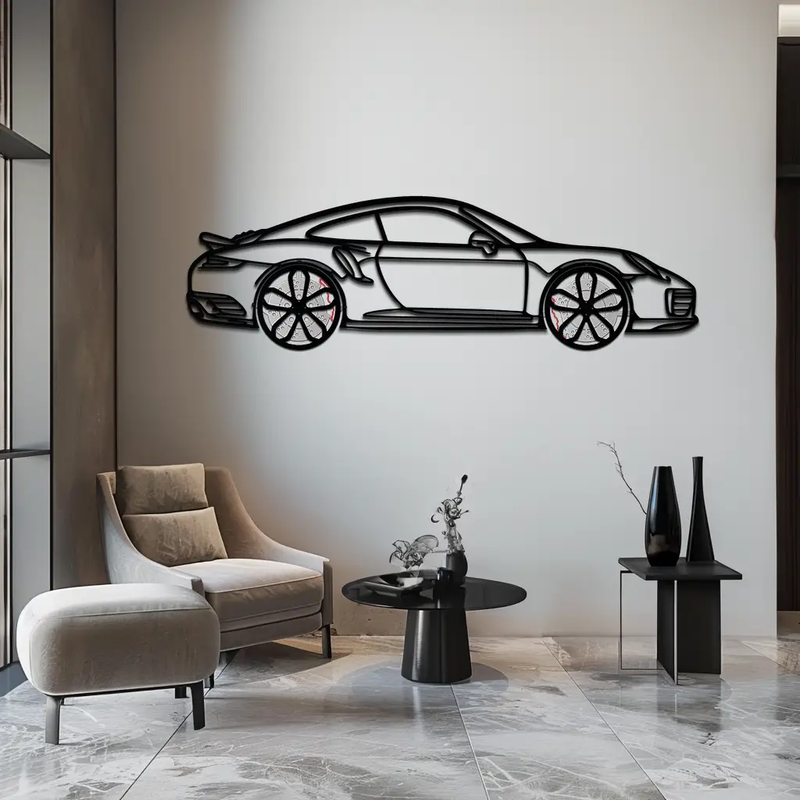 Porsche 911 Turbo S Silhouette Metal Wall Art – Rotating Wheel Automotive Decor Gift 🏎️🔥,KAFMEKA056 by Enova Art
