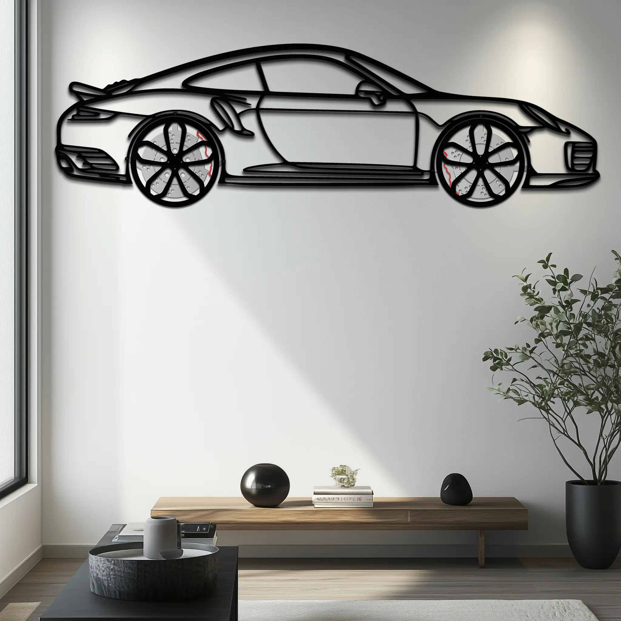 Porsche 911 Turbo S Silhouette Metal Wall Art – Rotating Wheel Automotive Decor Gift 🏎️🔥,KAFMEKA056 by Enova Art