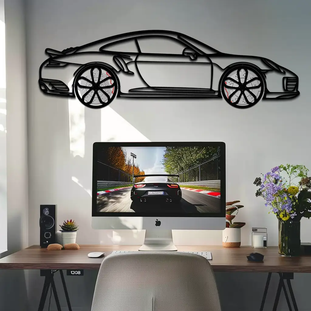 Porsche 911 Turbo S Silhouette Metal Wall Art – Rotating Wheel Automotive Decor Gift 🏎️🔥,KAFMEKA056 by Enova Art