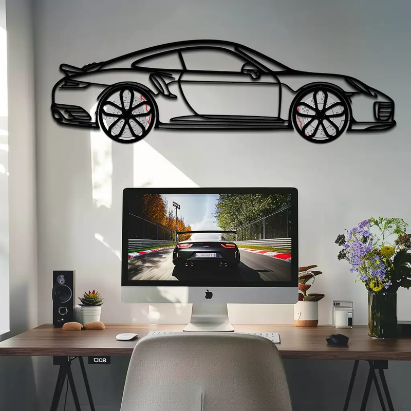 Porsche 911 Turbo S Silhouette Metal Wall Art – Rotating Wheel Automotive Decor Gift 🏎️🔥,KAFMEKA056 by Enova Art