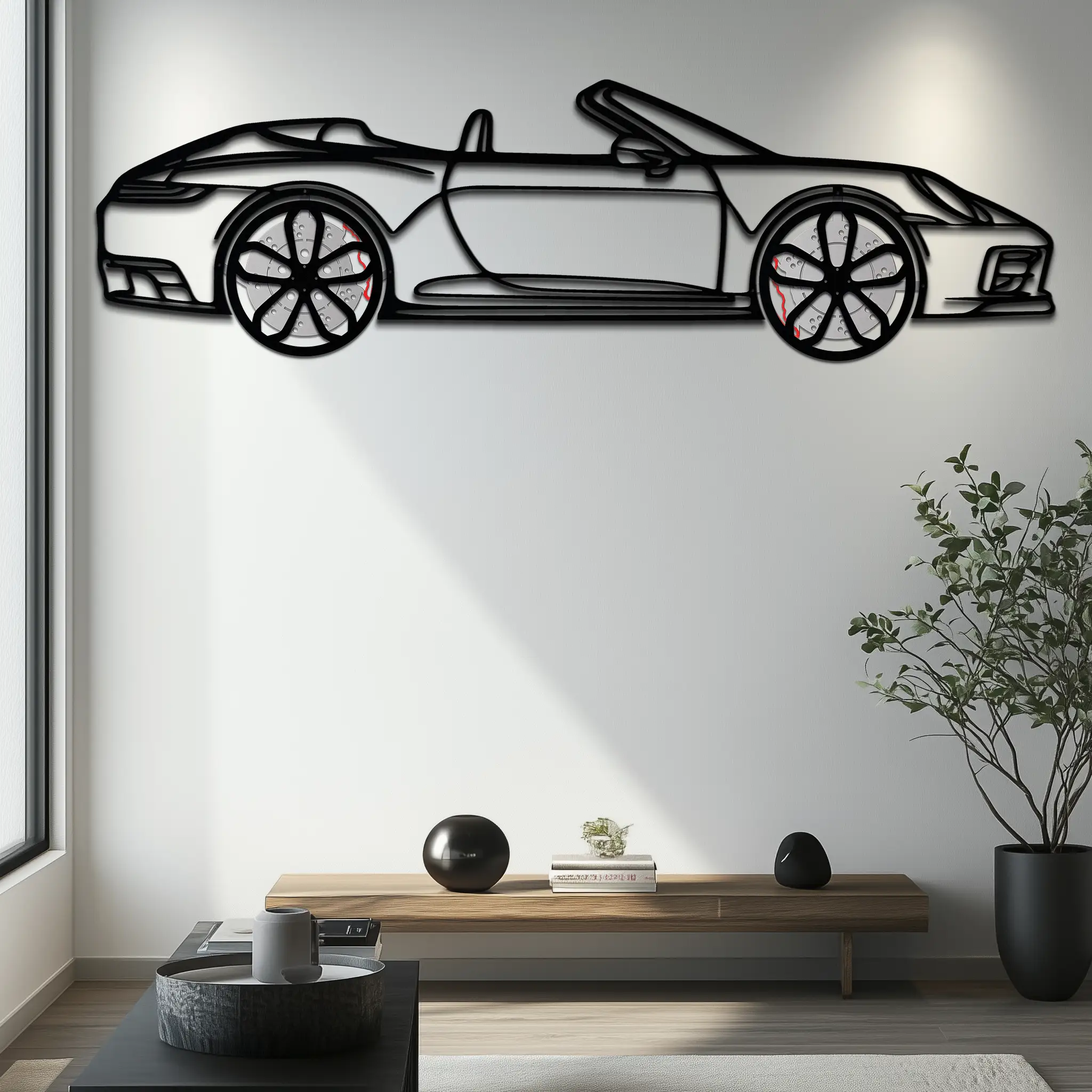 Porsche 911 (992) Convertible Silhouette Metal Wall Art – Rotating Wheel Luxury Car Decor Gift 🌟🏎️,KAFMEKA057 by Enova Art