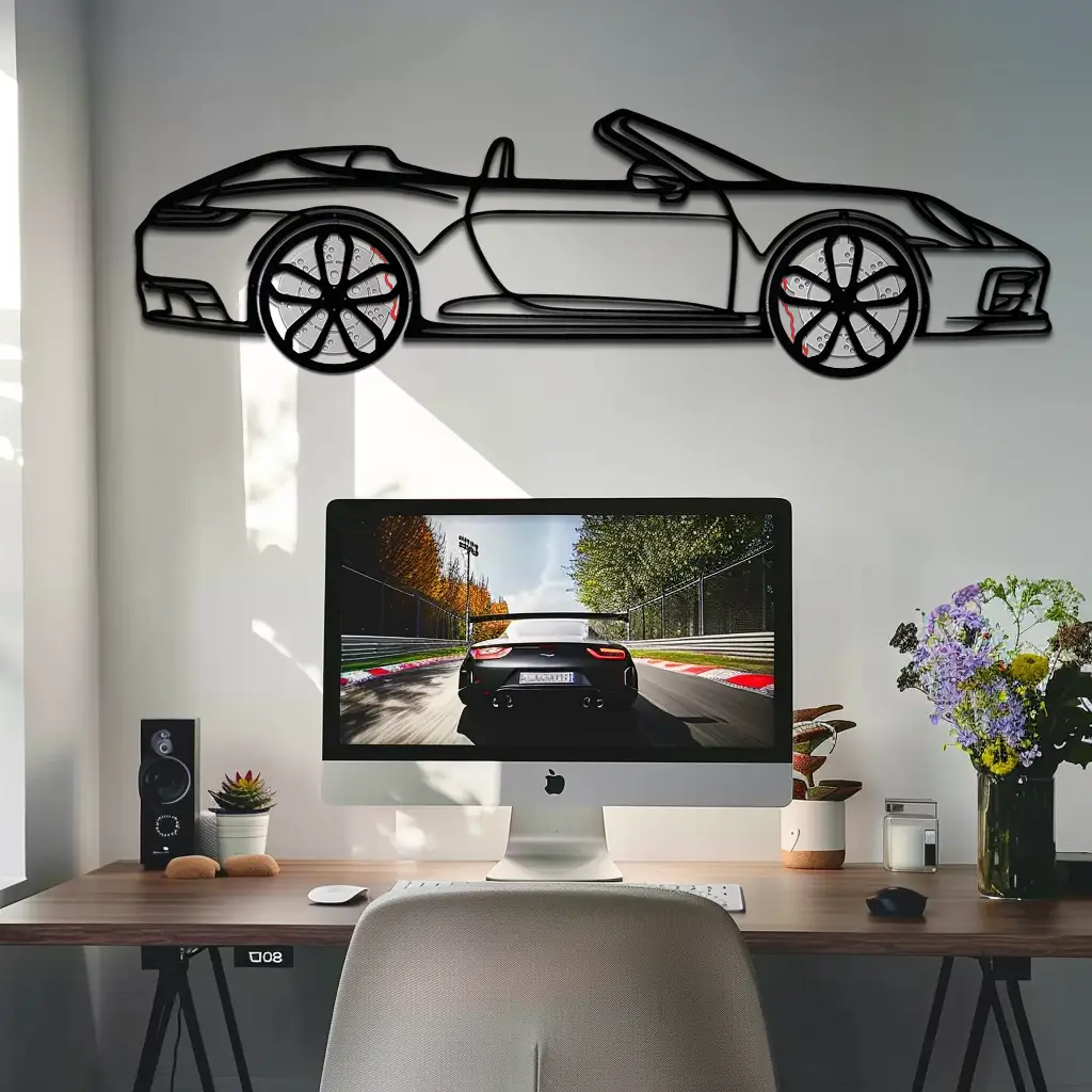 Porsche 911 (992) Convertible Silhouette Metal Wall Art – Rotating Wheel Luxury Car Decor Gift 🌟🏎️,KAFMEKA057 by Enova Art