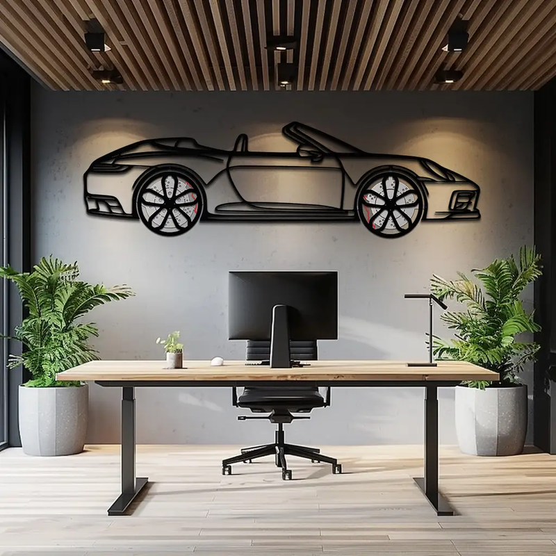 Porsche 911 (992) Convertible Silhouette Metal Wall Art – Rotating Wheel Luxury Car Decor Gift 🌟🏎️,KAFMEKA057 by Enova Art